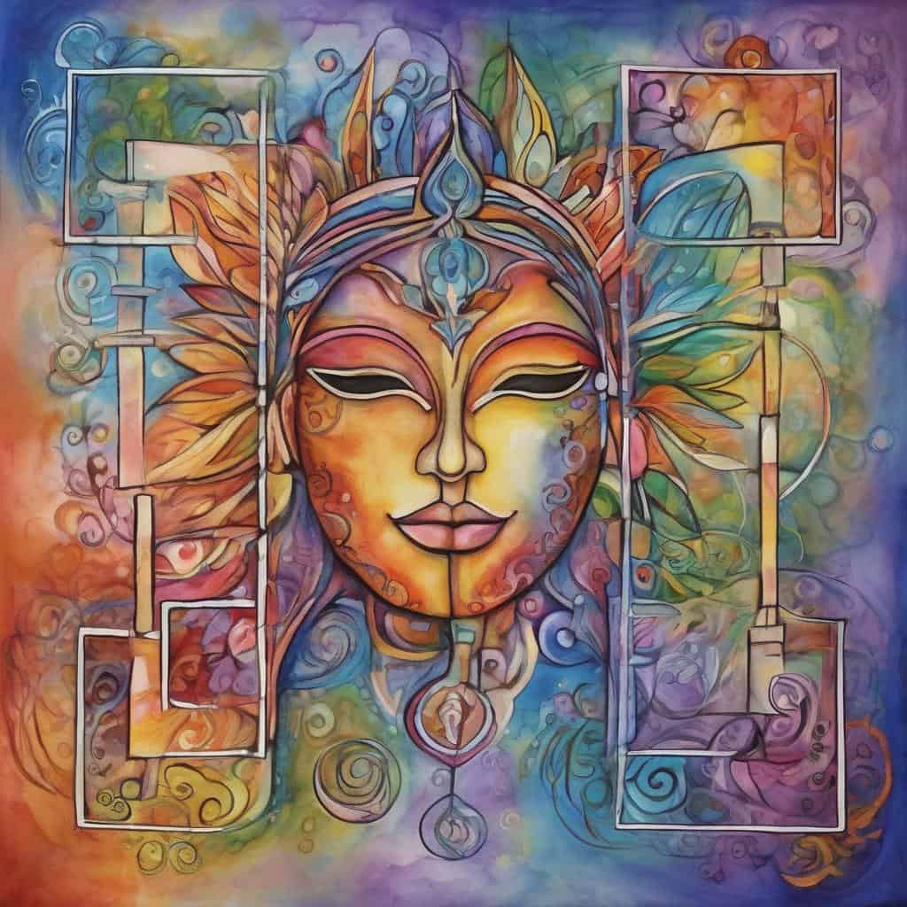 Ζωγραφιά με ανθρώπινο πρόσωπο εμπνευσμένη από πνευματικές και καλλιτεχνικές ιδέες.